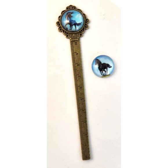 Metal Bookmark Ruler 10cm DIY Craft Antique Bronze Finish With .75 Inch Cabochon - Picture 5 of 7